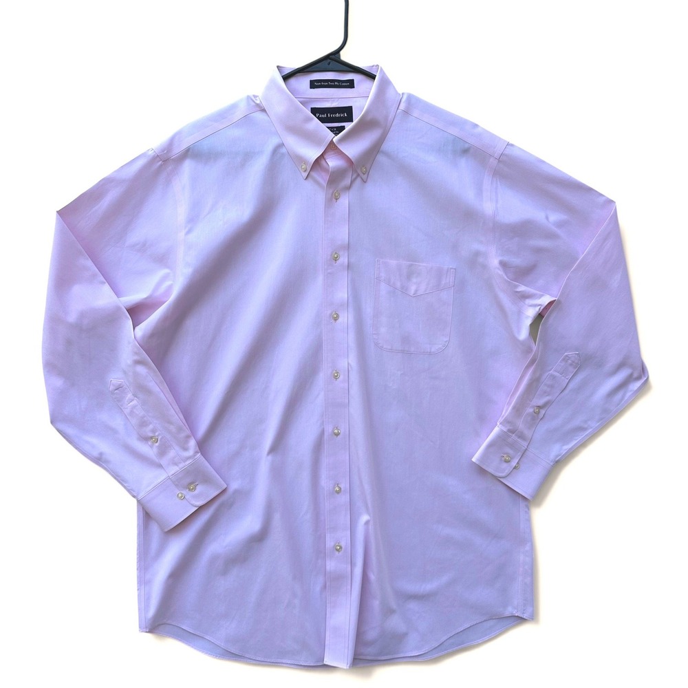 Paul Fredrick Men's Dress Shirt 17x34 Pink Tailored Fit Non-Iron Cotton